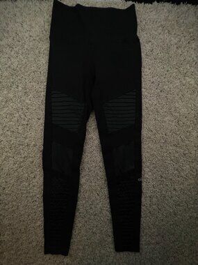 ALO Yoga Pants Women's Spandex Stretch XS Black High Waisted Ladies Moto Adult
